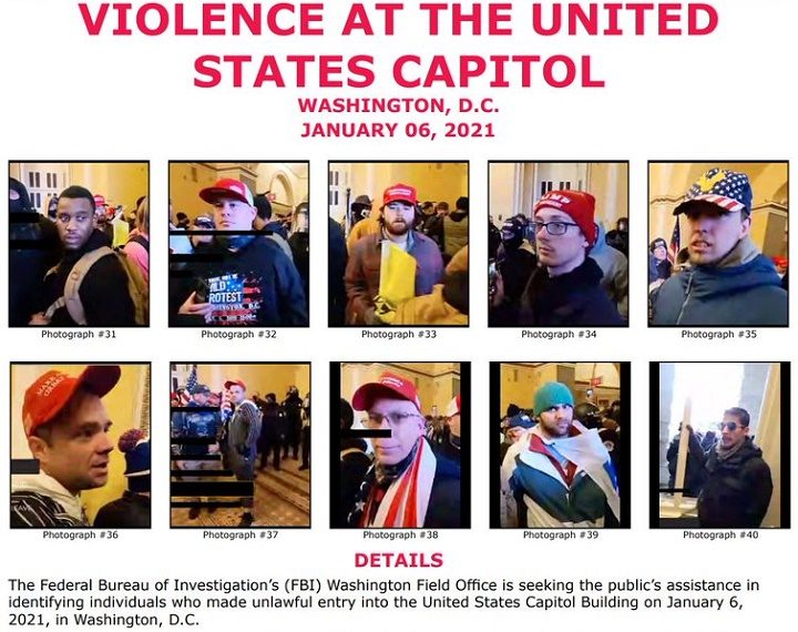 Η.Π.Α: Λίστα του FBI με φωτογραφίες των εισβολέων του Καπιτωλίου